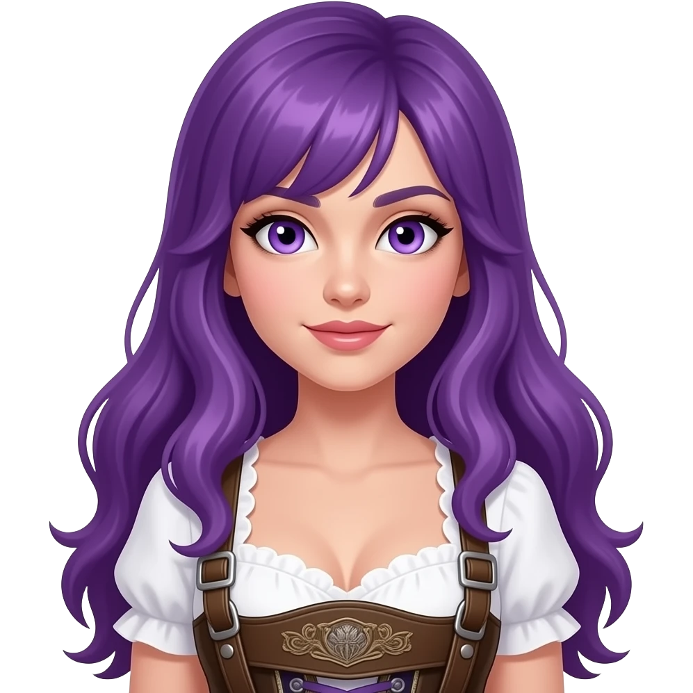 sexy girl with long purple hair and purple eyes wearing a lederhosn emoji