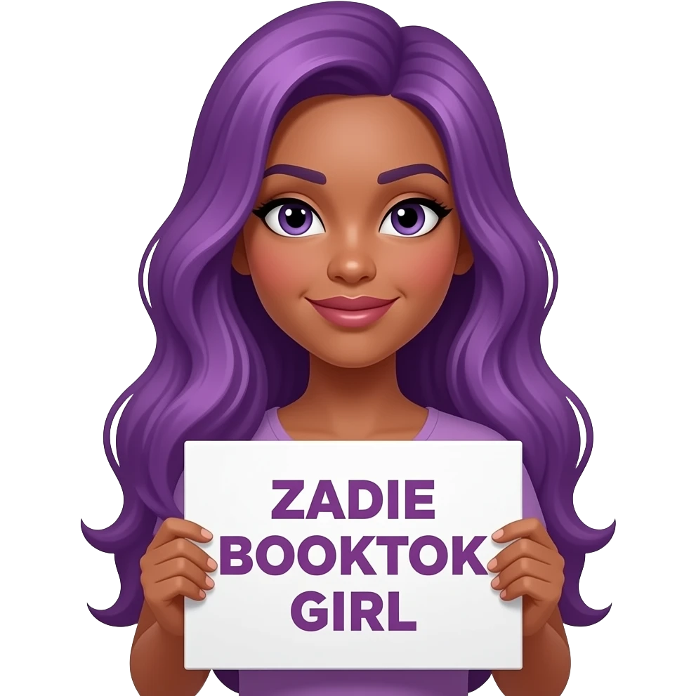 sexy girl with long purple hair holding a ZADIE BOOKTOK GIRL sign emoji