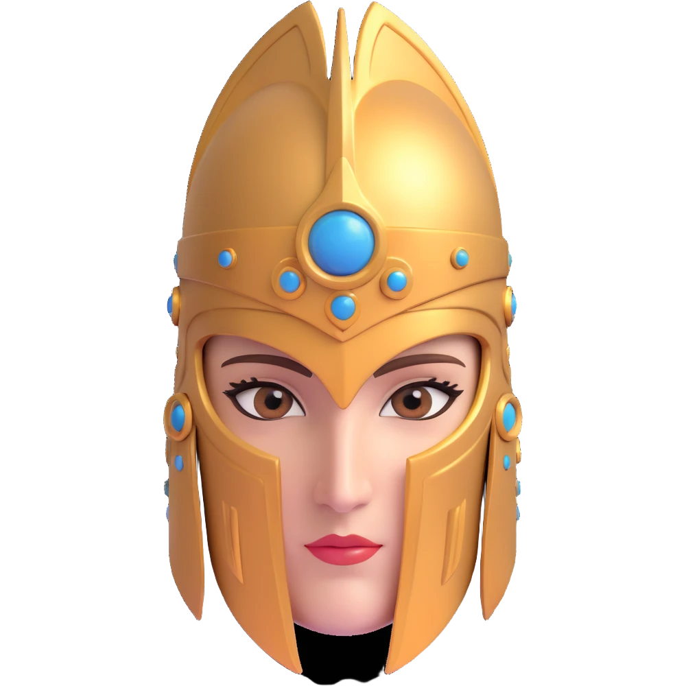 3D avatar of Athena, close-up face, wearing a crested helmet, intelligent eyes, ancient Greek style emoji