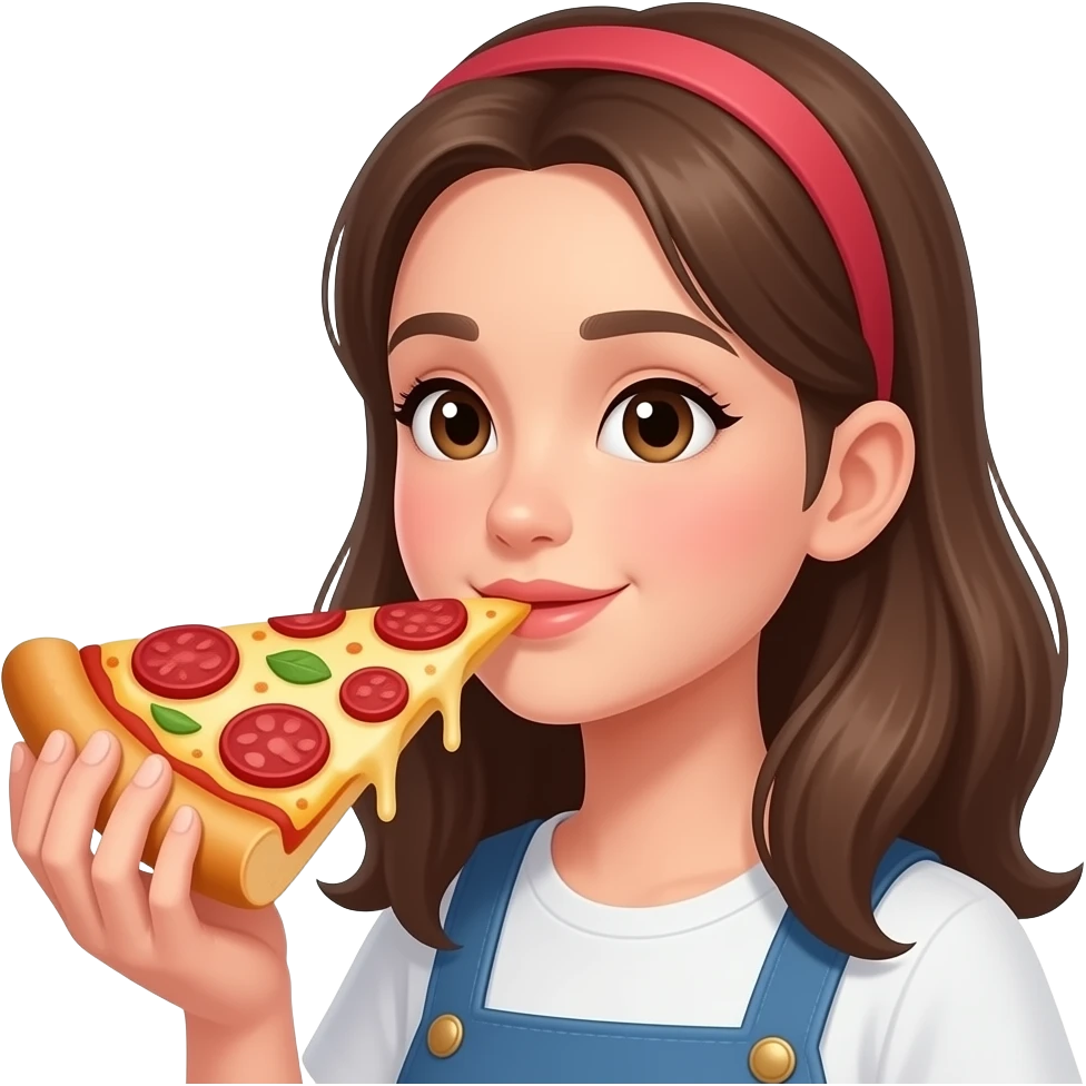 девушка учуяла вкусный запах от кусочка пиццы, который держит в руке, от пиццы идет пар emoji