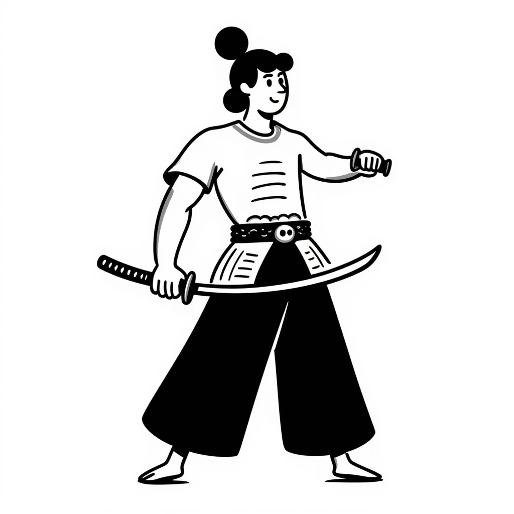 A muscular samurai with hand-drawn, sketchy lines emoji