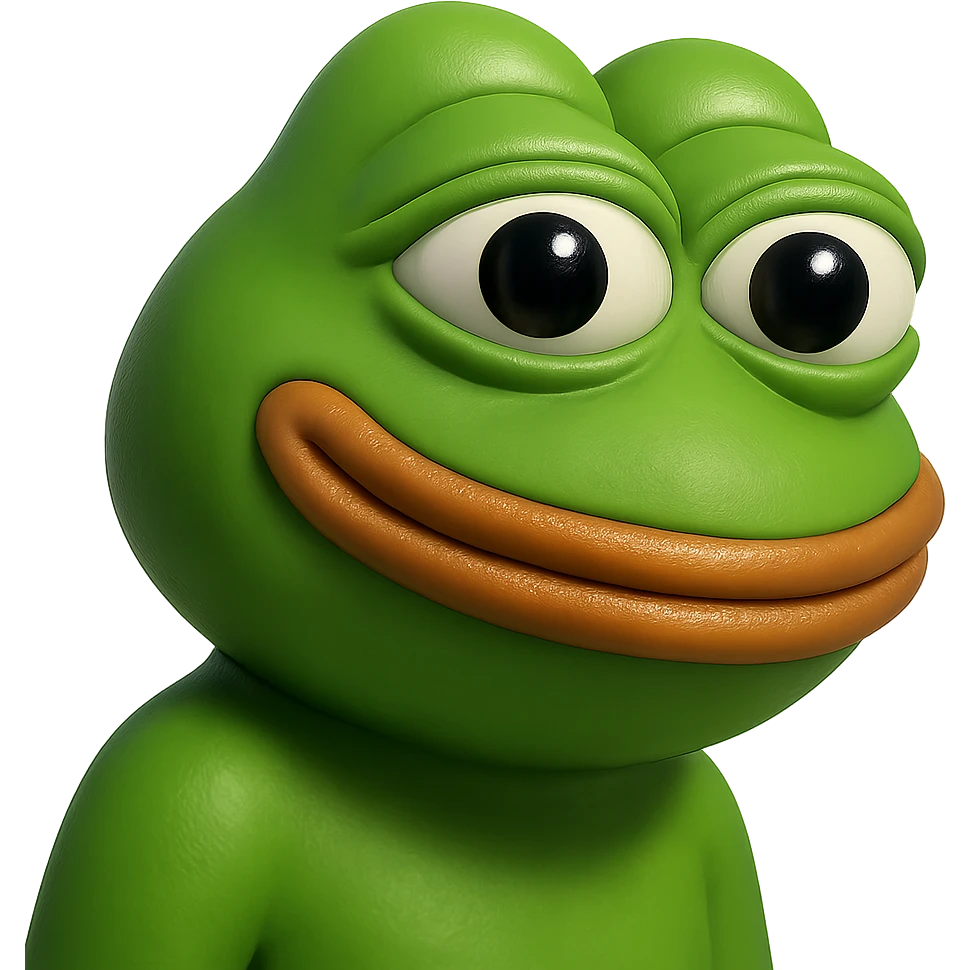 pepe in
- 3d style
- bright green
- smiling
- looking straight at the camera
- good highlights and shadows
- 30deg angled towards the left emoji