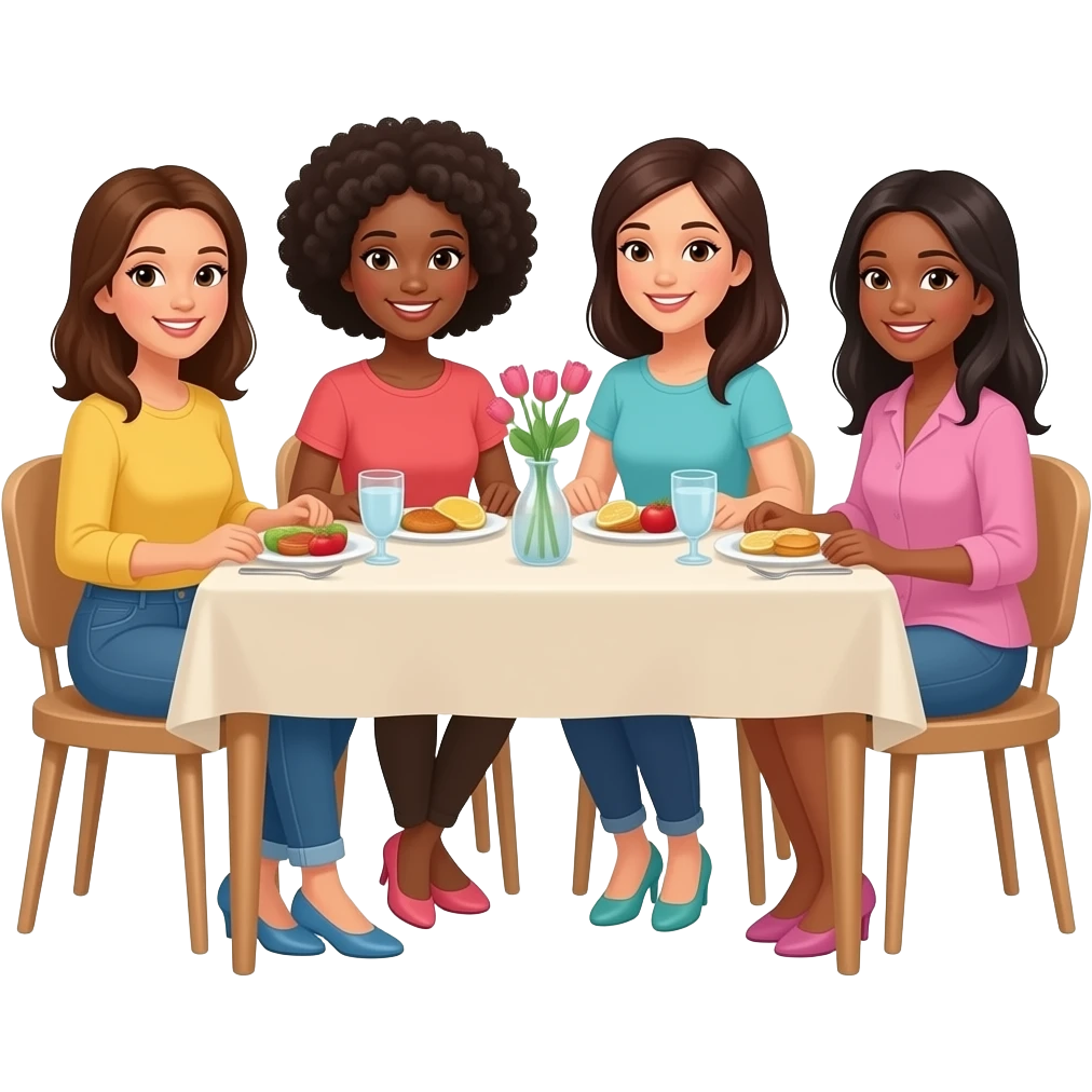 Sunday Brunch with the girls with different ethnicities emoji