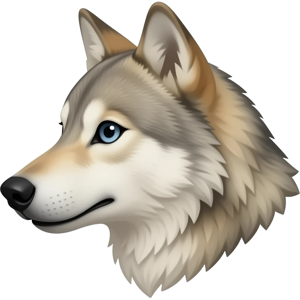 Adult alpha Beige wolf head very realistic Turn sideways light blue gray eyes emoji