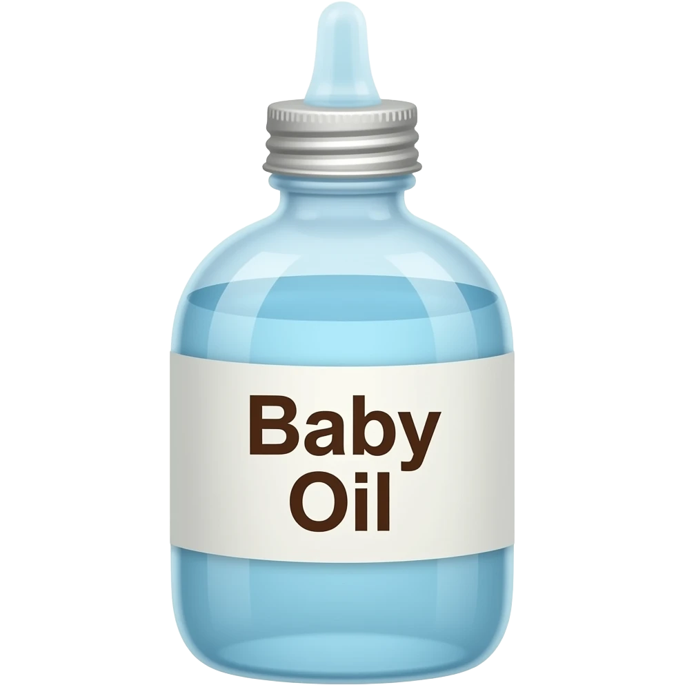A bottle hole with clear glue labeledBaby oil emoji