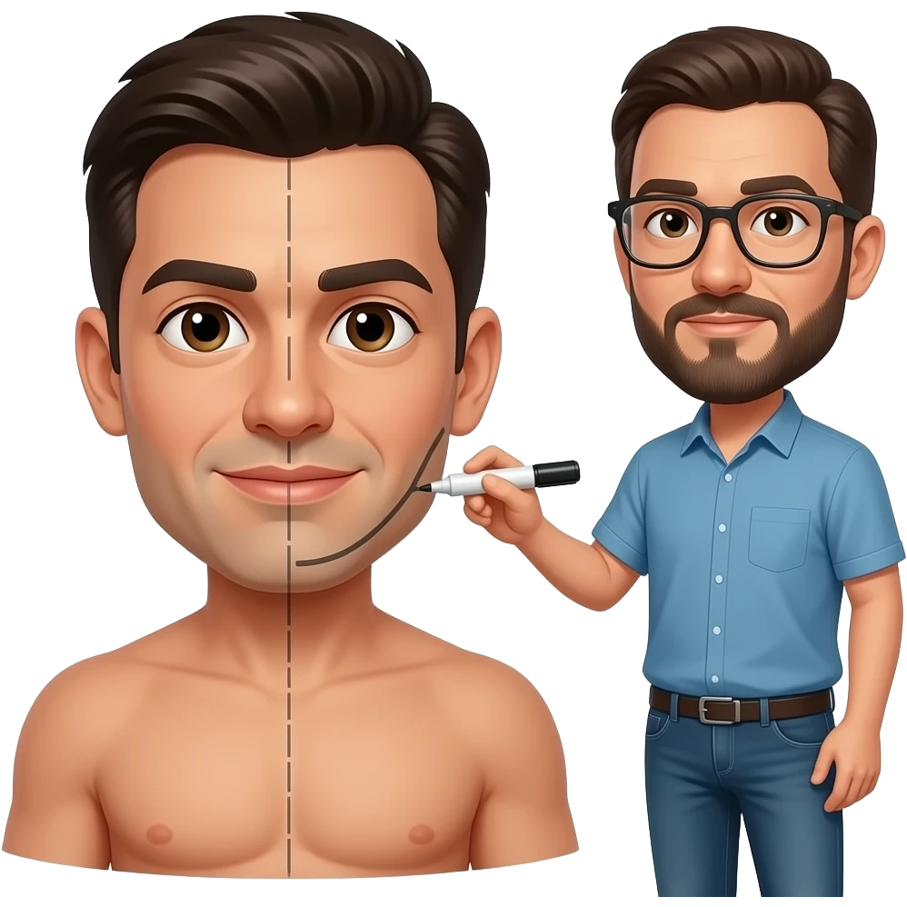 there should be two person one is bold and other must be standing with skin marker and trying to do front line for bold person.This guy must be like a director or manager not like similar a doctor emoji