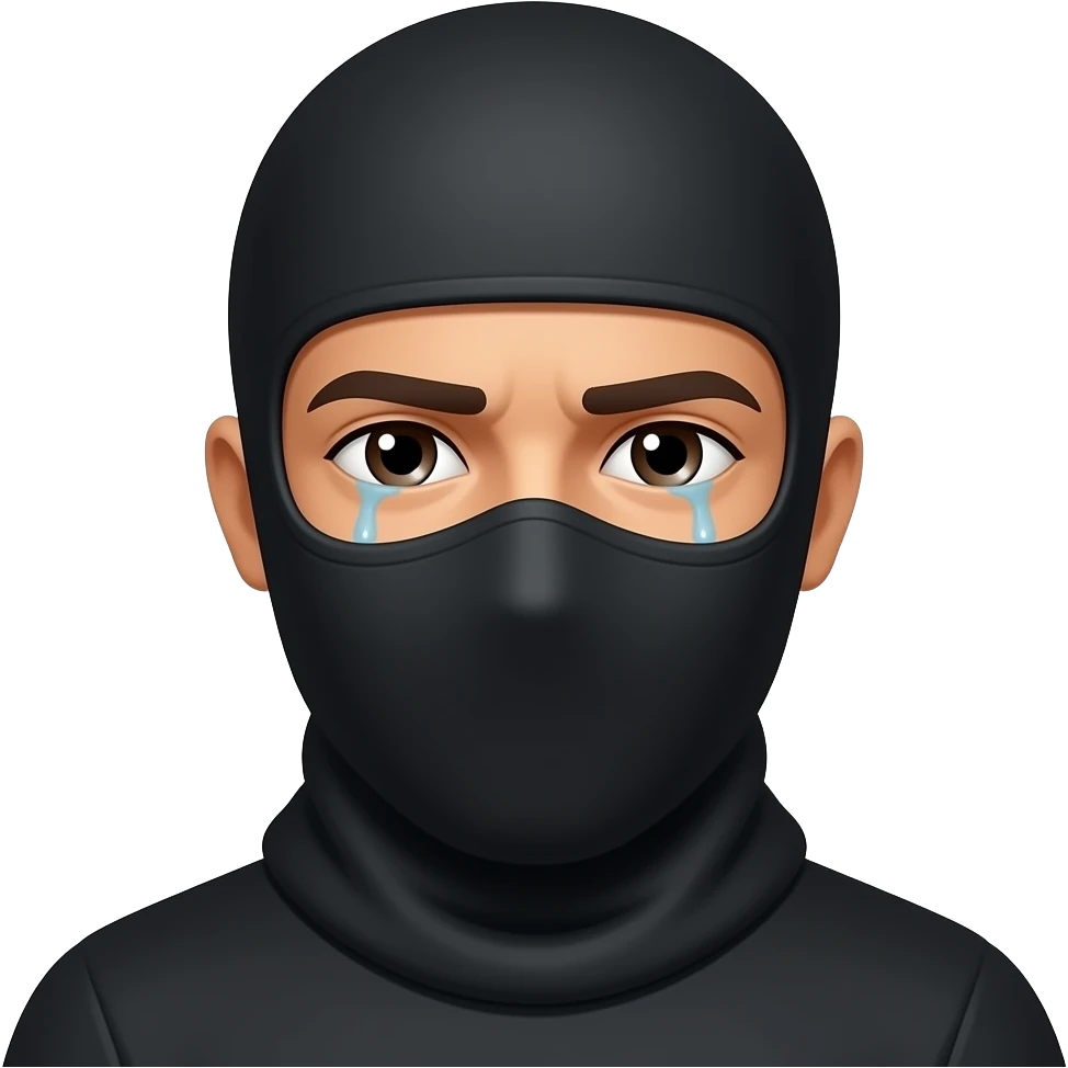 Can you put tears in his eyes? And have him wearing a black balaclava emoji