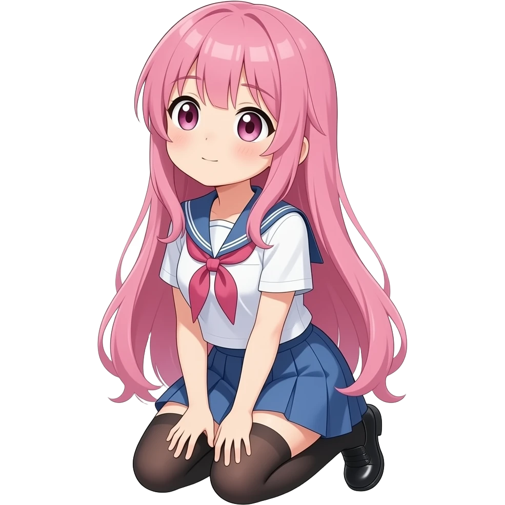 Pink haired anime highschool girl on her knees looking up emoji