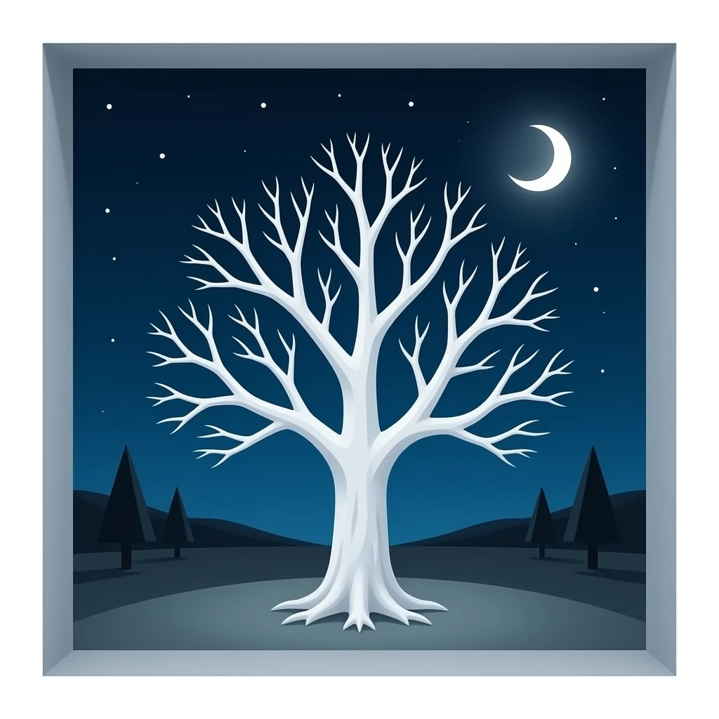 surrealistic - white bare haunted tree grows in a room emoji