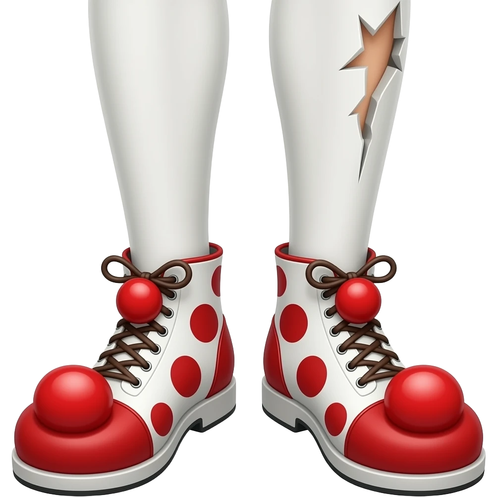 White feet with red toenails ripping of clown shoes emoji