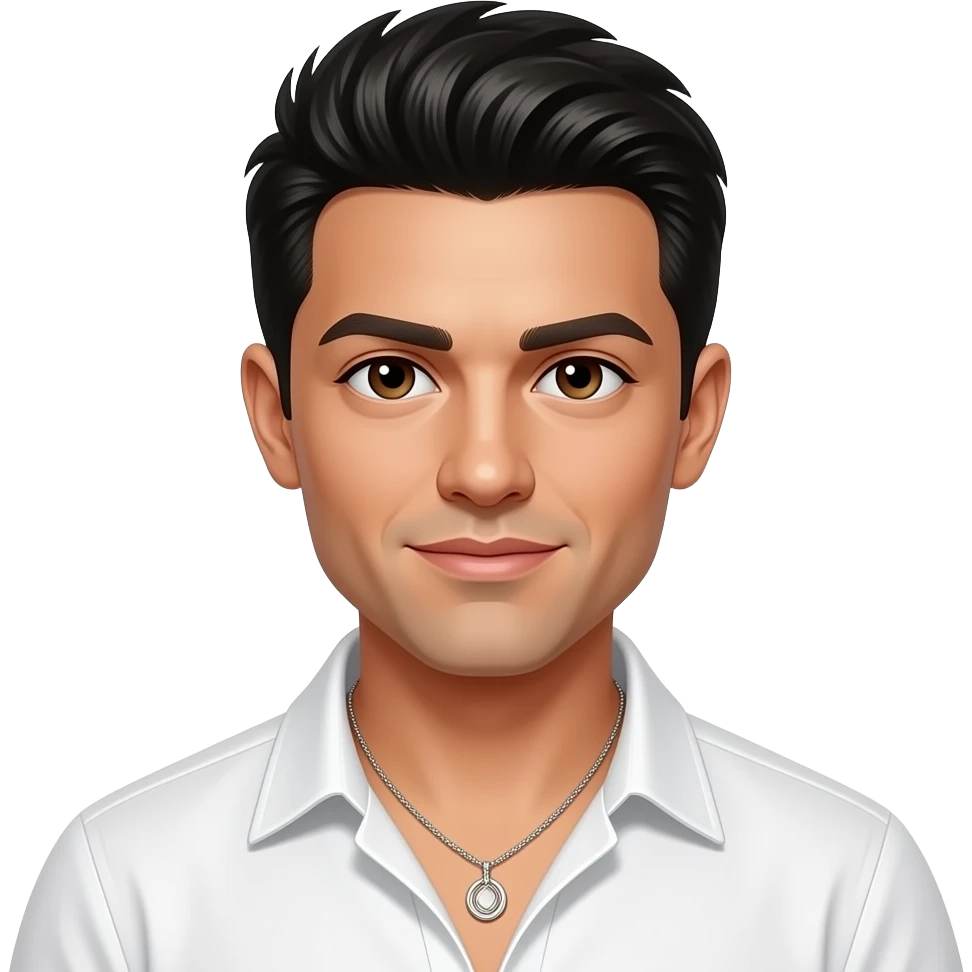 Howie Dorough from Backstreet Boys with brown eyes, black hair, white pop outfit, necklace emoji