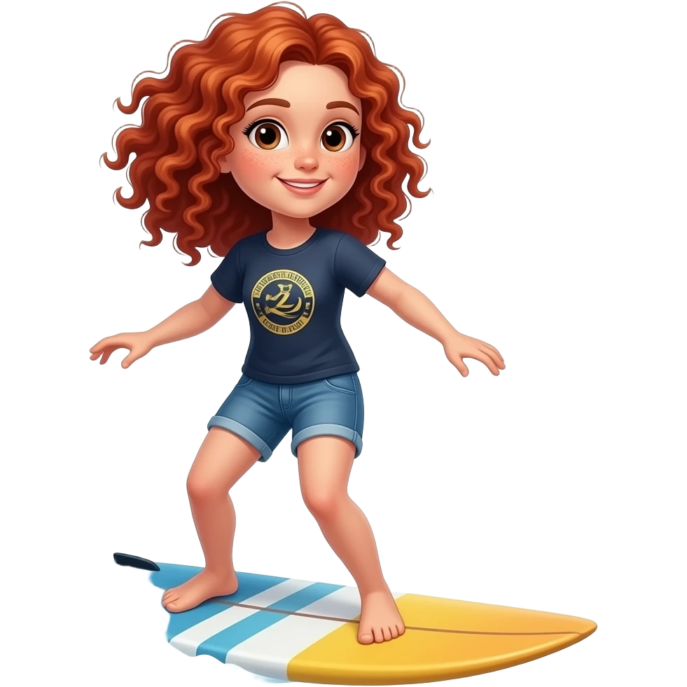 Fille rousse bouclés tâches de rousseur surf emoji
