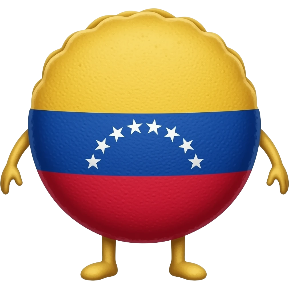 Una arepa venezolana con textura de arepa redonda con brazos y piernas emoji