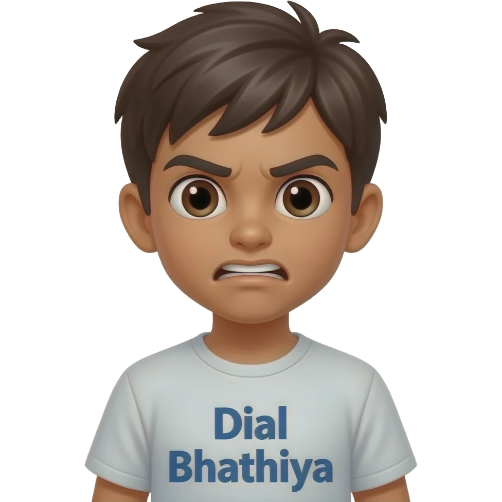 boy in mad mode image.add the text to the tshirt "Dial Bhathiya" emoji