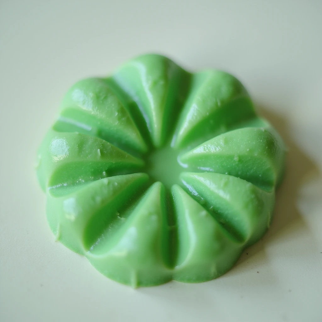 realistic green candy shaped like a flower, photorealistic style emoji