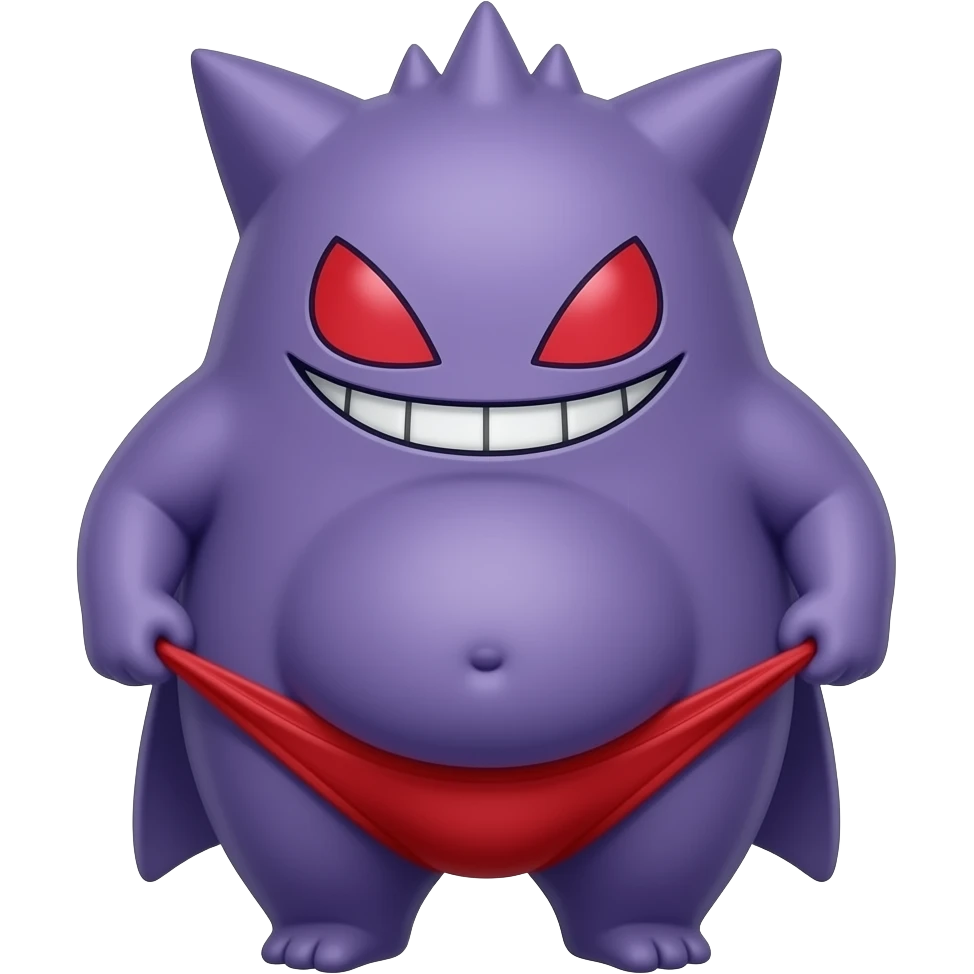 Gengar wearing red briefs pulls down bulge emoji