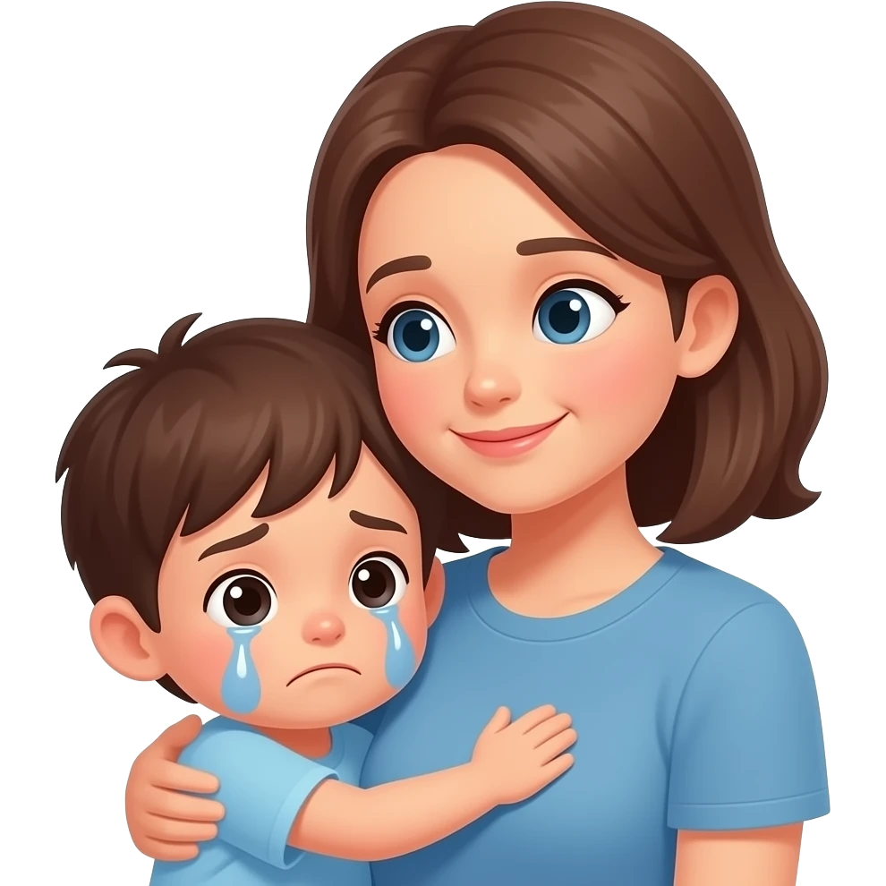 A sad kid hugging his mum emoji