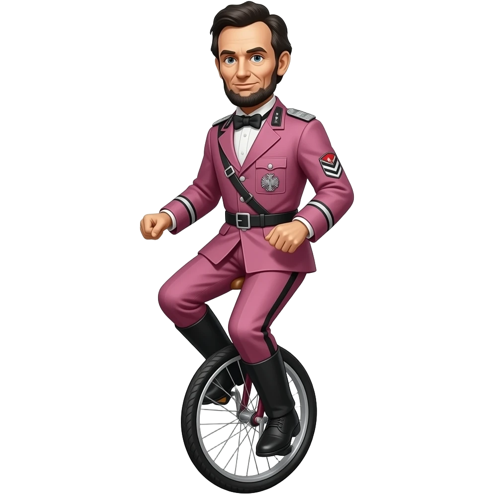 cinematic realistic - Abraham Lincoln in a pink German World War II uniform rides S/M Madonna on a unicykle emoji