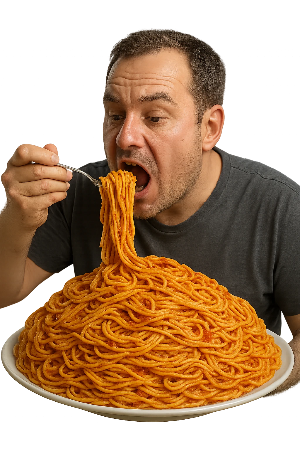 uomo che mangia un piattone immenso di pasta in 3d realistica emoji