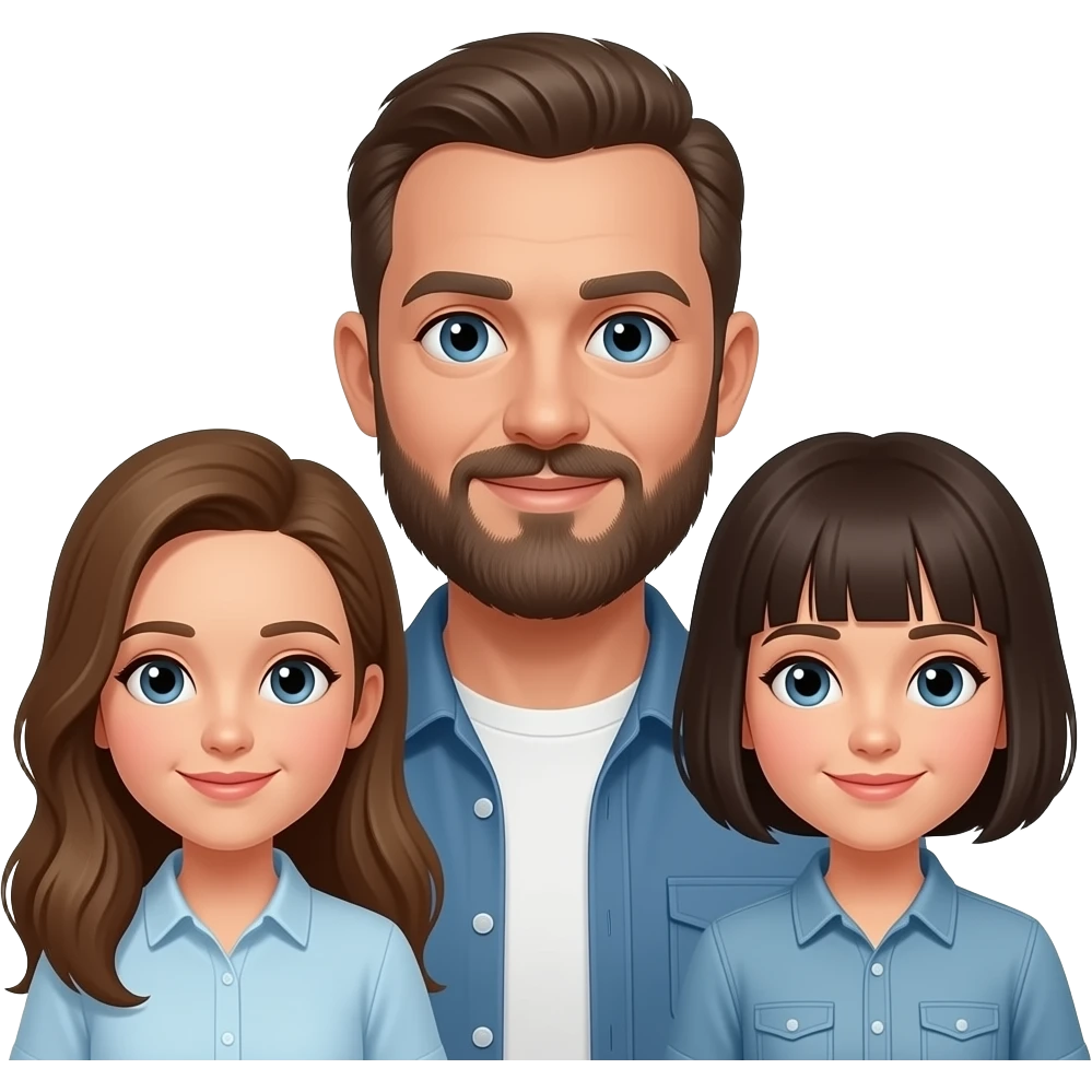 un hombre con barba y con poco pelo con dos niñas una de pelo largo y otra de pelo corto emoji