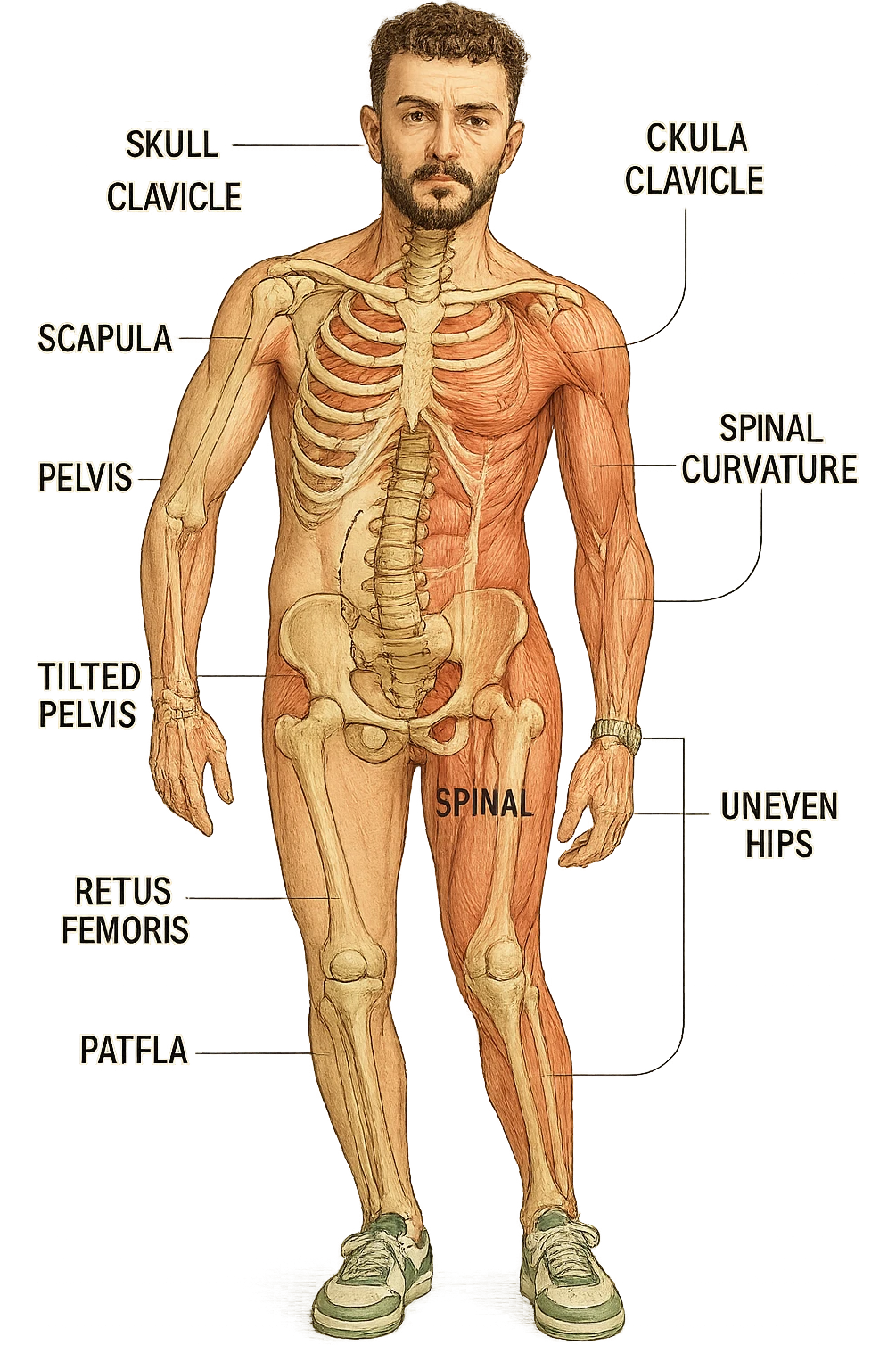 Uomo con problemi di asimmetrie e bacino inclinato, visione anatomica emoji
