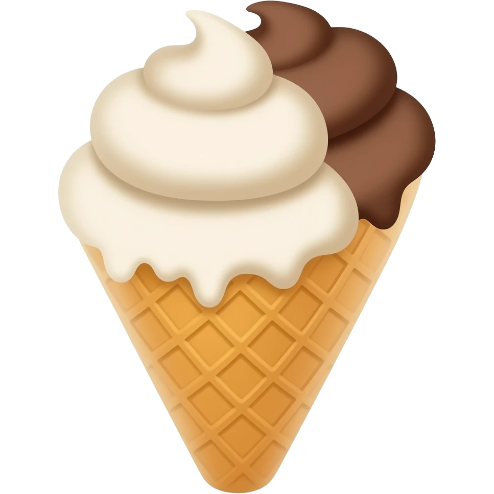 an icecream cone with two scoops  make one vanilla and one chocolate and two distinct scoops emoji