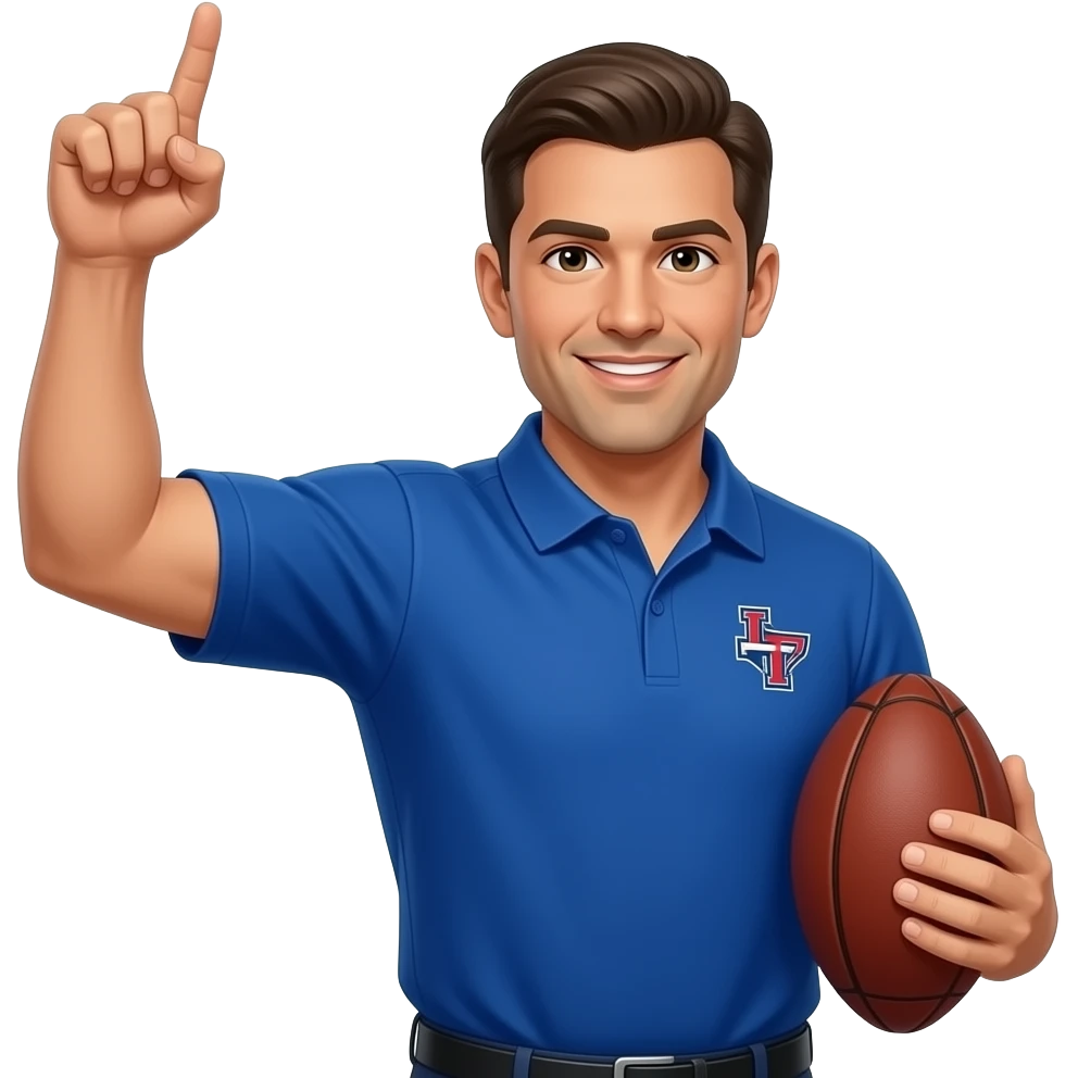 coach in a blue shirt throwing up the texas tech rebels guns up emoji