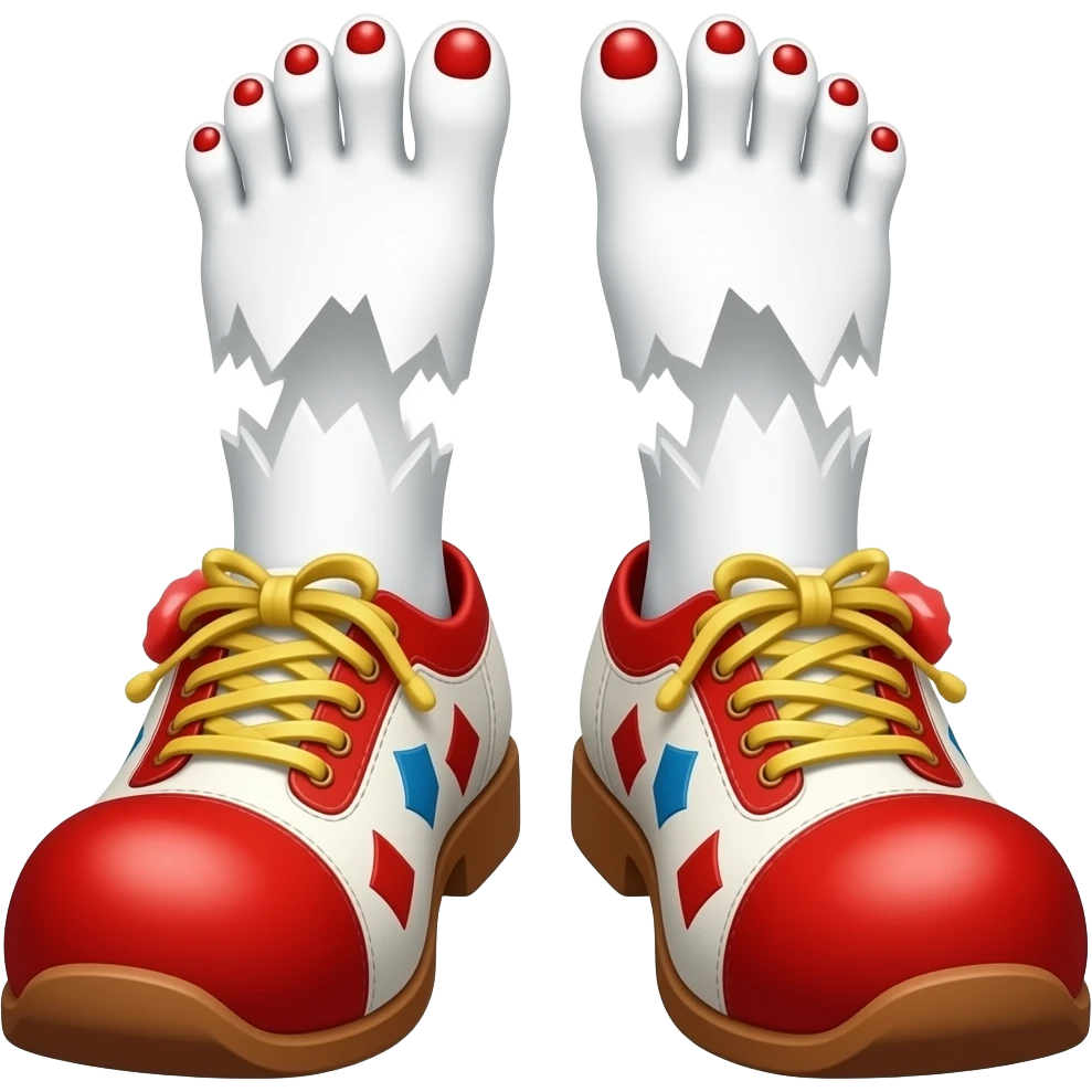 White feet with red toenails ripping of clown shoes emoji