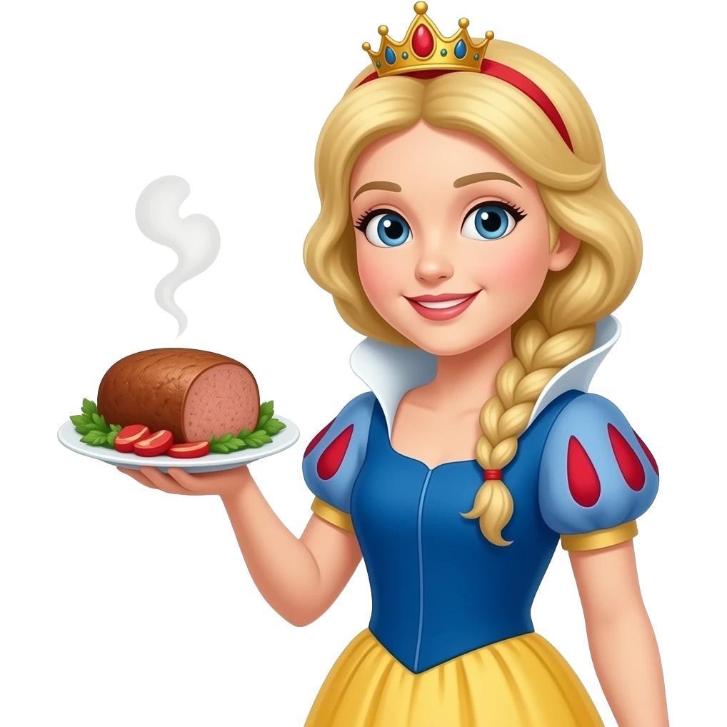 snow white holding a meatloaf emoji