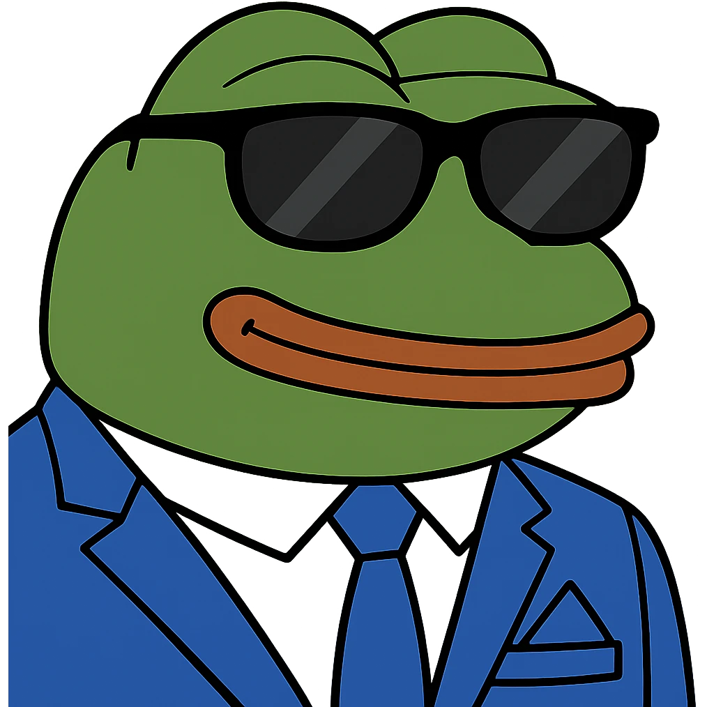 Change the suit to blue, keep the bufo frog with sunglasses, meme style. emoji