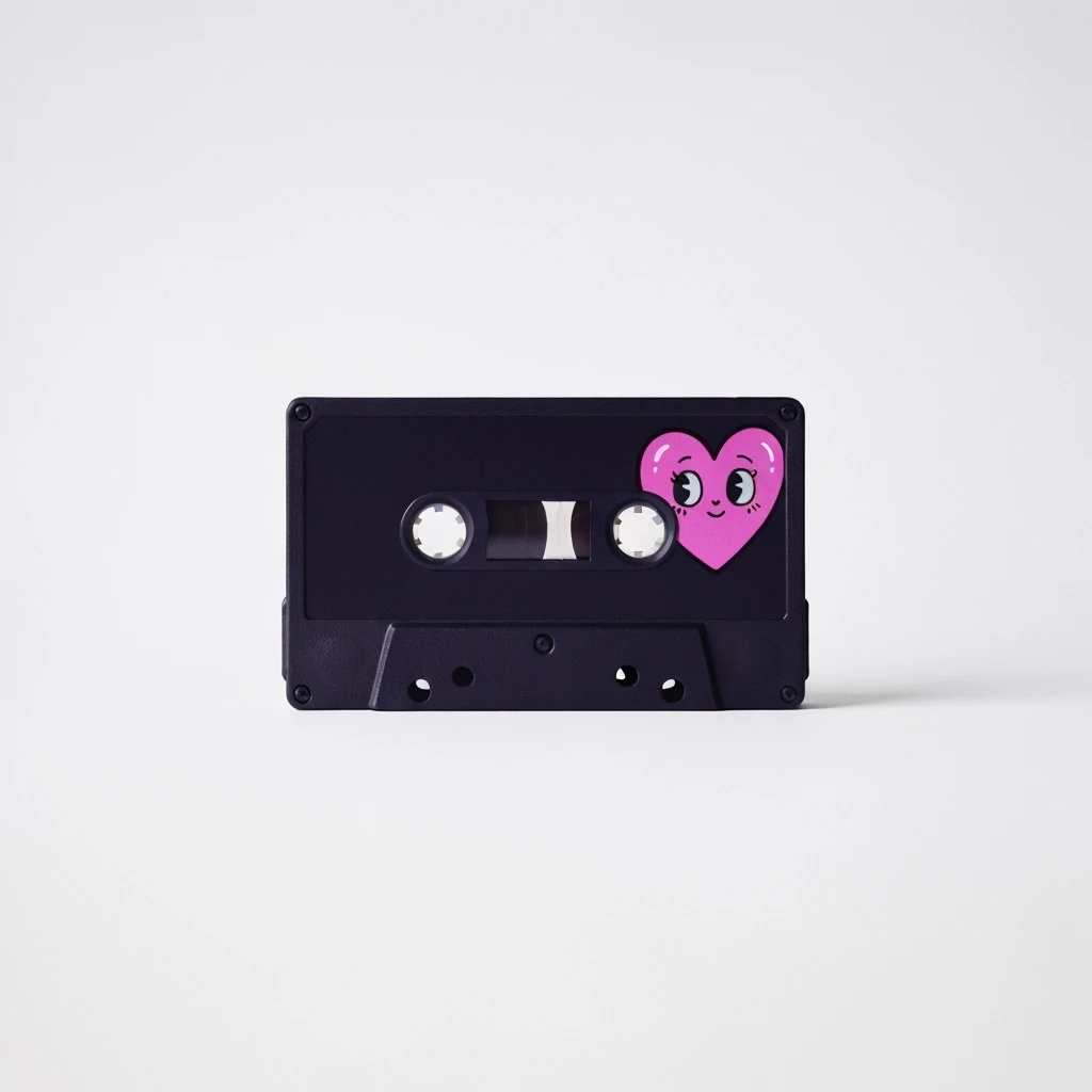 goth heart cassette tape, cute, expressive, minimal emoji