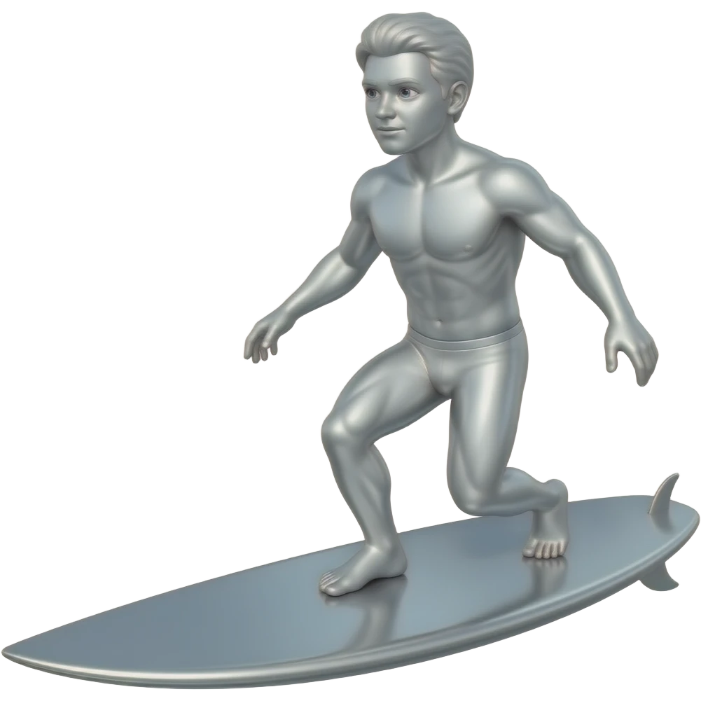 Completely silver man on silver surf board emoji