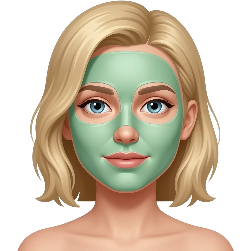 Garota branca loira com aberrações usando argila verde de cuidados com a pele emoji