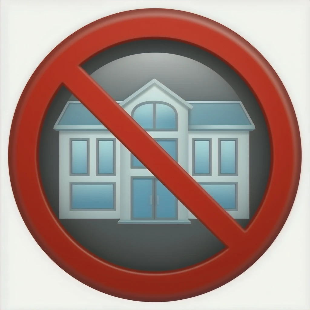 an office building within a red circle with red line across the circle to depict that I'm not working today - background should be black emoji