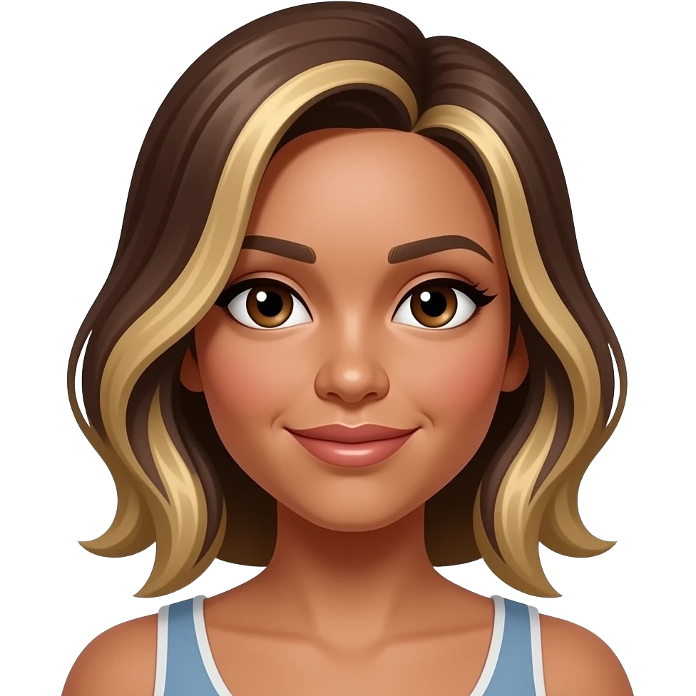 blond  highlights with brown hair side bang. brown skin, side bang female with brown eyes emoji