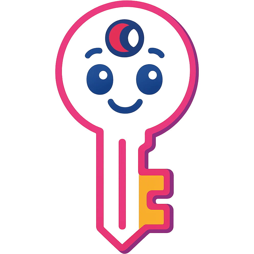Make the key white with no background, keep it colorful and cartoonish in a vibrant toon style, bright and playful colors. emoji