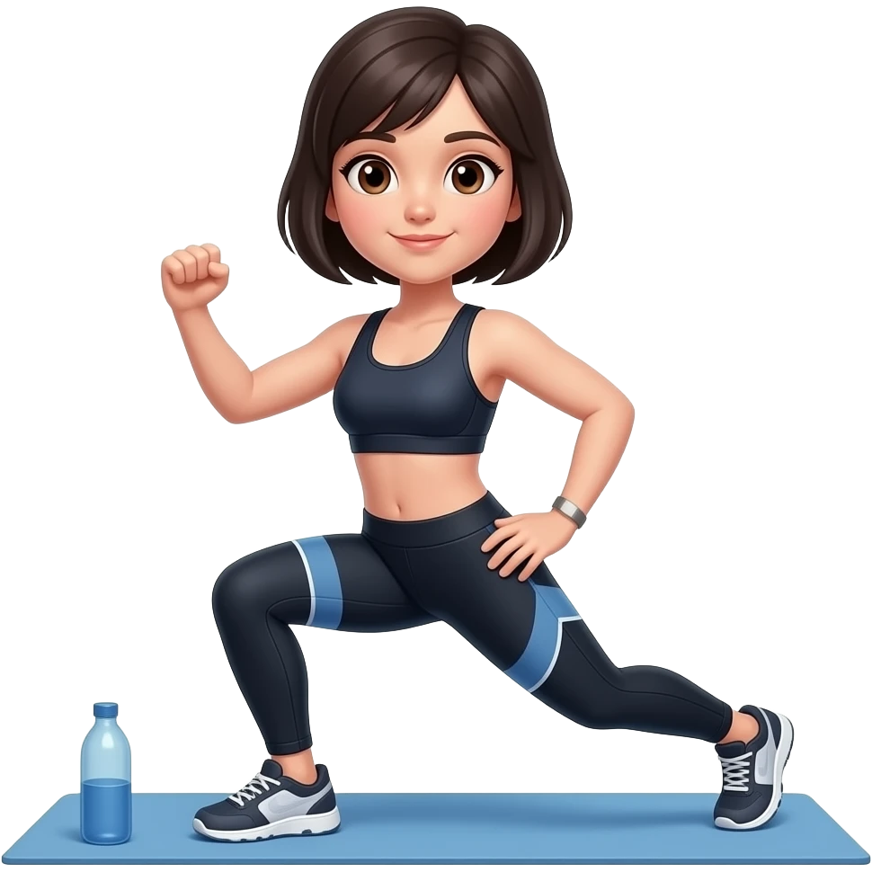 chica de cabello oscuro y corto, con ojos color cafe, haciendo ejercicio emoji