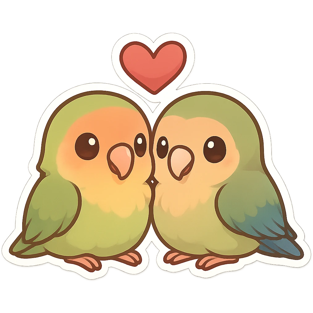 lovebirds with a heart emoji