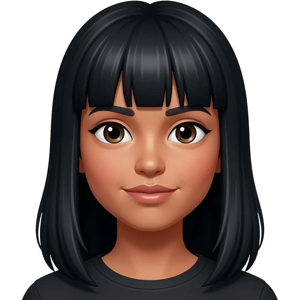 Cheveux noir long frange yeux  noir et un peu plus bronzé plus simple emoji