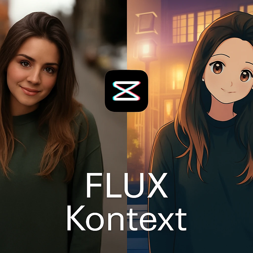 recreate this image and add logo of  text "FLUX Kontext" on top of it emoji