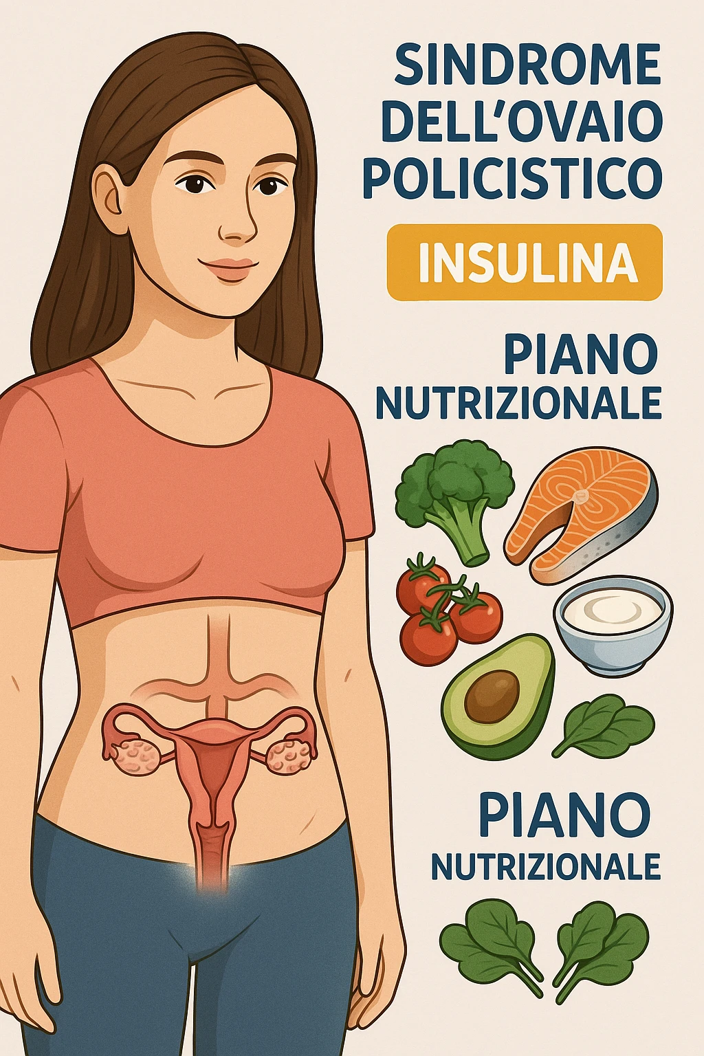 donna con un piano nutrizionale  in 3D immagine medica donna pcos in italiano basta anche solo un riferimento all'insulina emoji