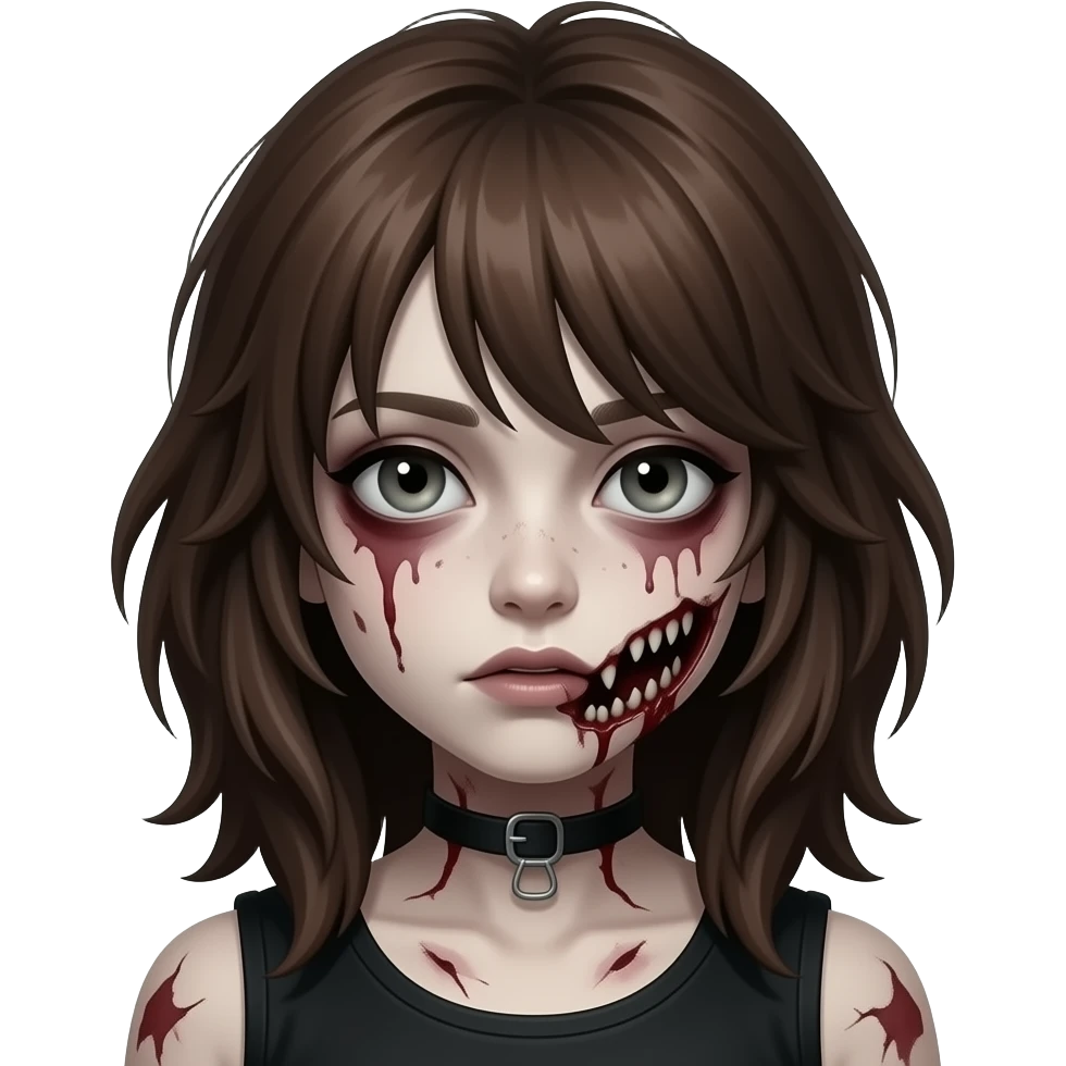Girl, zombie, brown hair, medium long, emo, shaggy, dark, spooky, creepy emoji