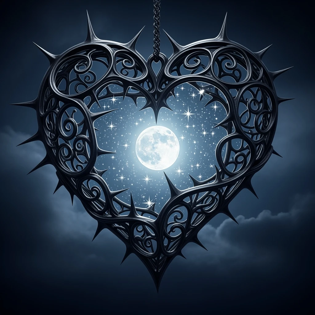 gothic heart with a moon and stars emoji