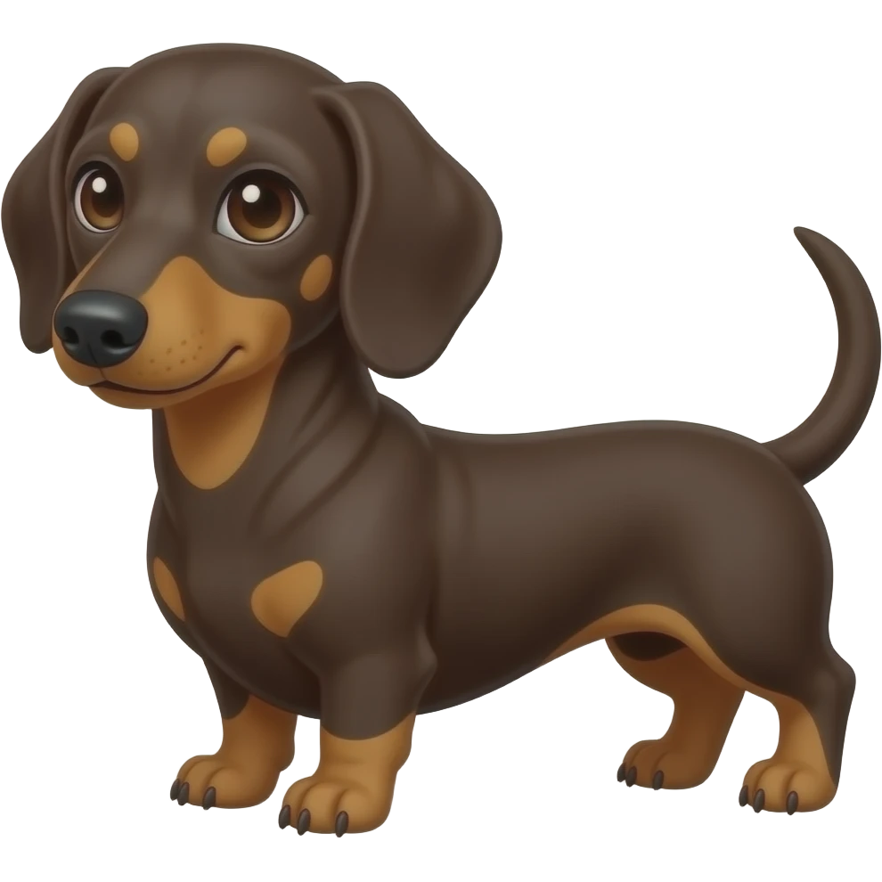 A chocolate and tan dachshund, but with a more dark auburn color looking tan points, and brown eyes emoji