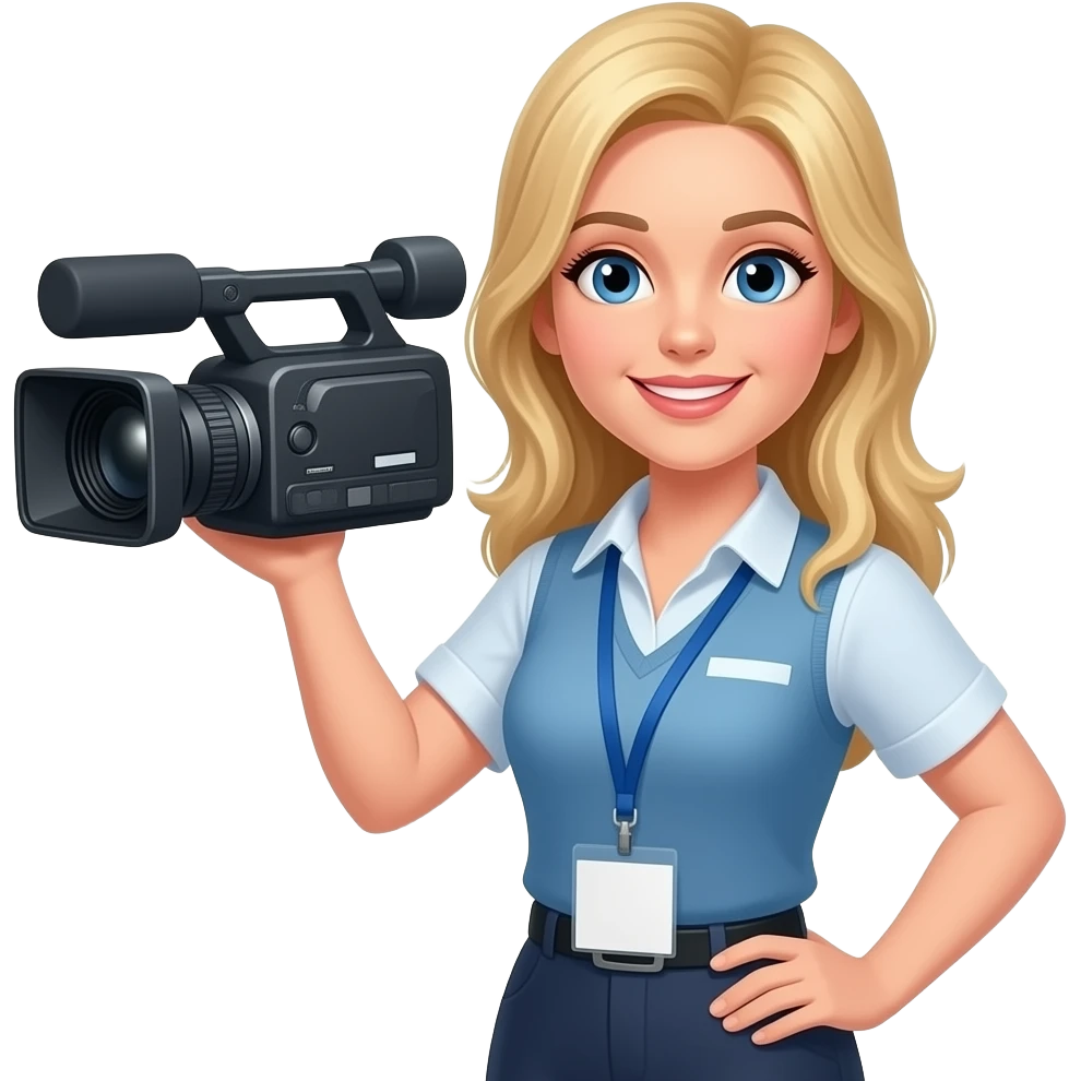 quiero una chica blanca rubia​ que aparezca con uva camara de televisión y como si fuera reportera emoji