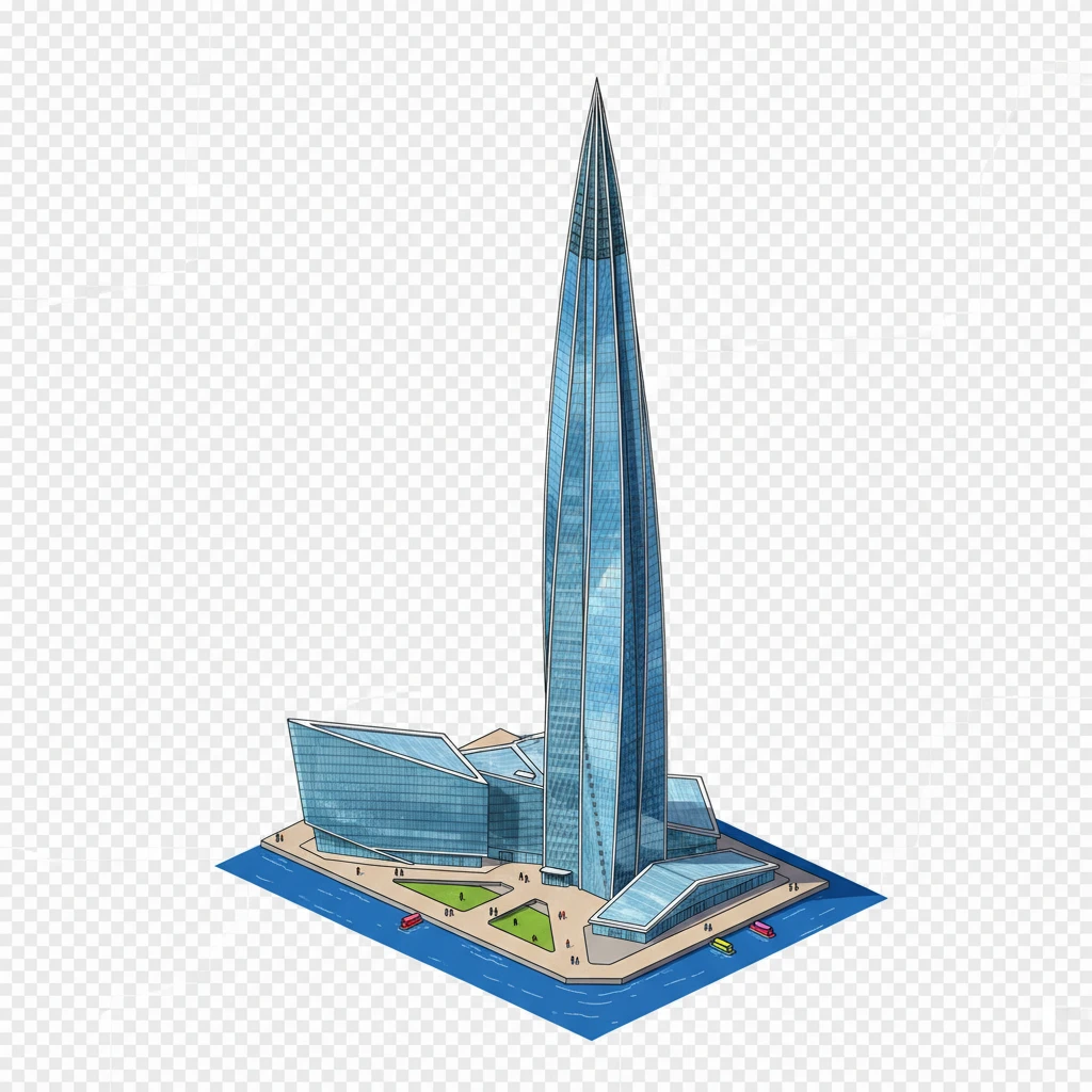 Изометричная, яркая, детализированная, объемная и фотореалистичная иллюстрация башни Лайта-Центр. Чёткие контуры, не размазанные линии, высокое качество, прозрачный фон, не обрезать края картинки emoji