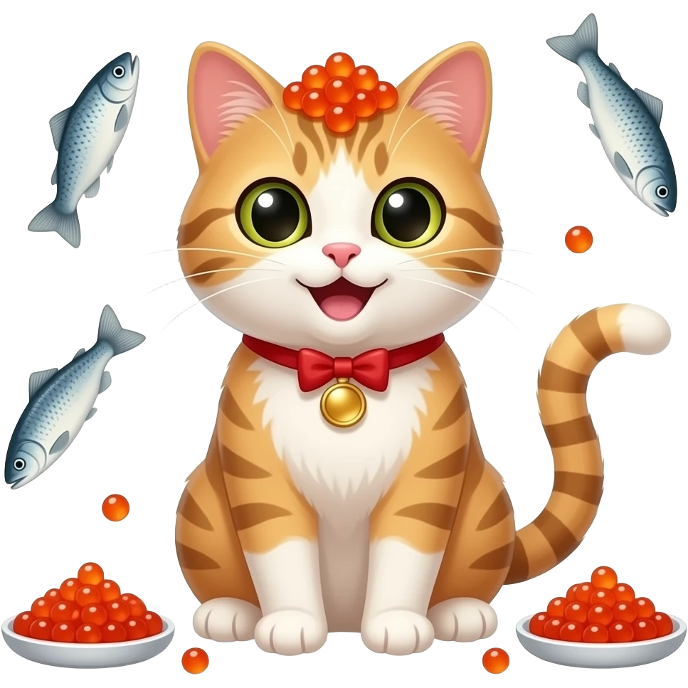 a happy cat surrounded by trout roe emoji