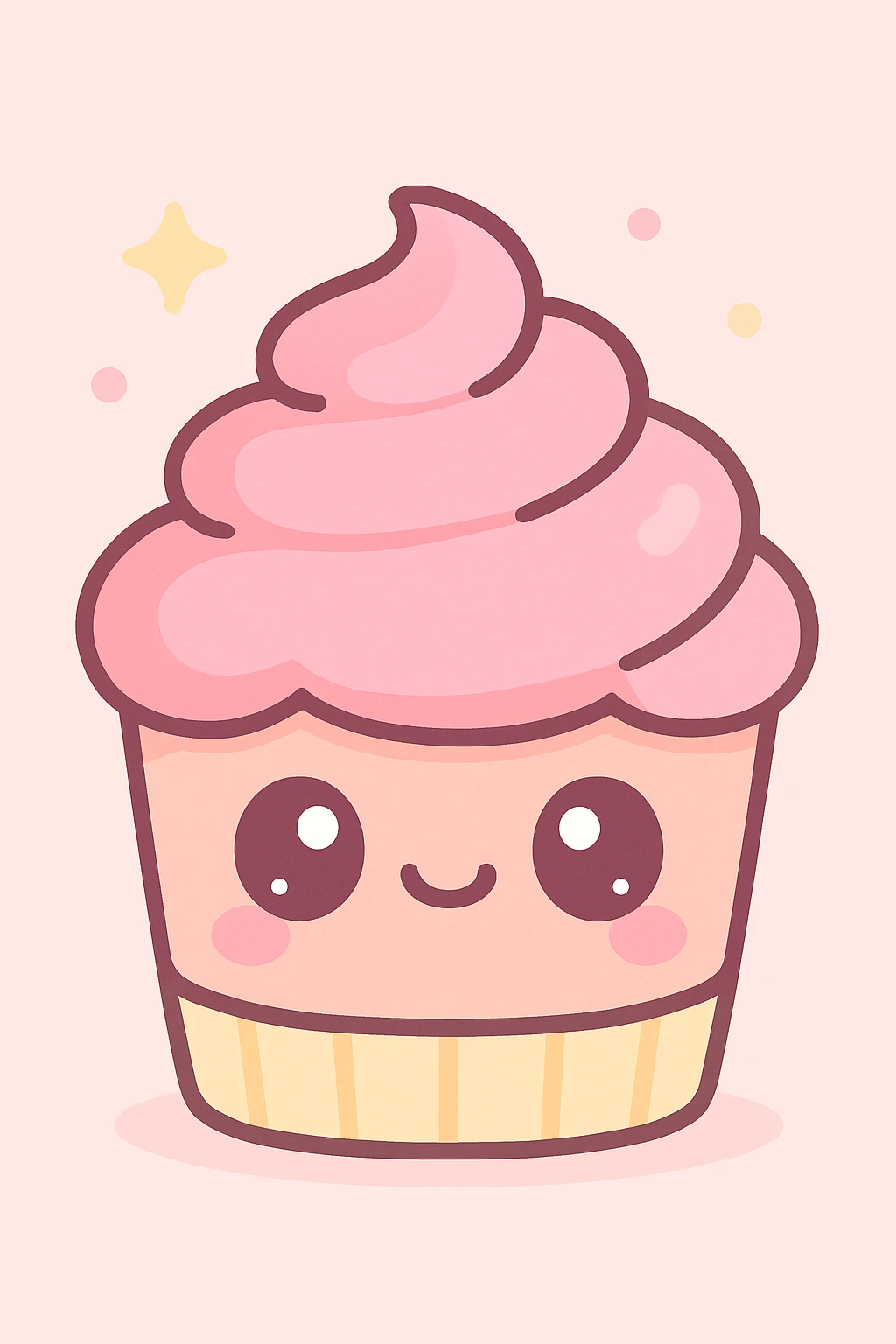 cute cupcake with pink icing, kawaii style emoji