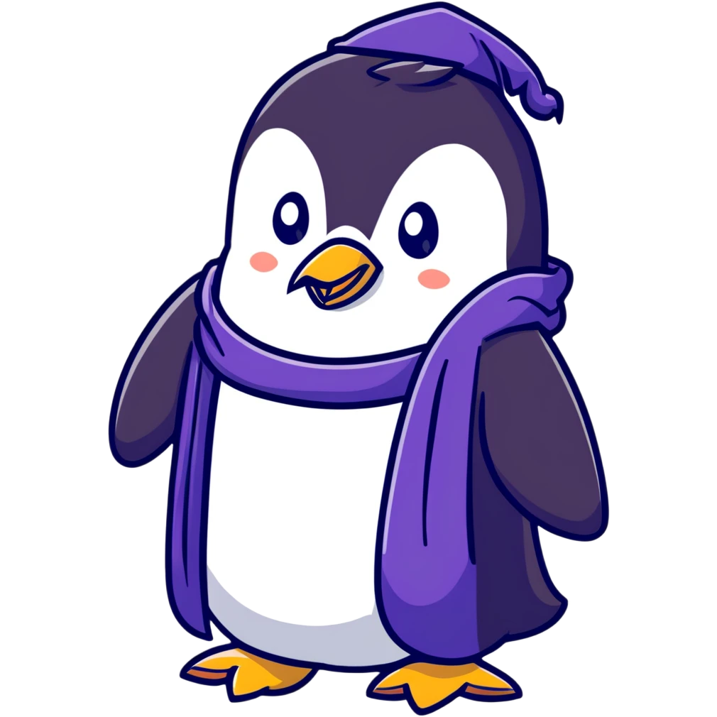 Penguin wizard with a flowing purple robe and long white beard emoji