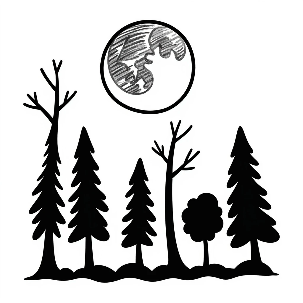 A hand drawn doodle of a moonlight wood emoji emoji